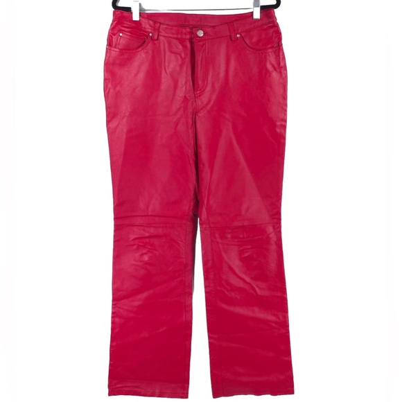 METROSTYLE 100% LEATHER Red Straight Flat‎ Front Pants 01-0766-4 Size 12T - Picture 1 of 9